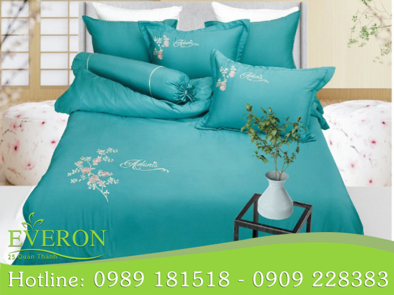 Chăn ga gối đệm cưới màu xanh xu hướng mới cho phòng ngủ