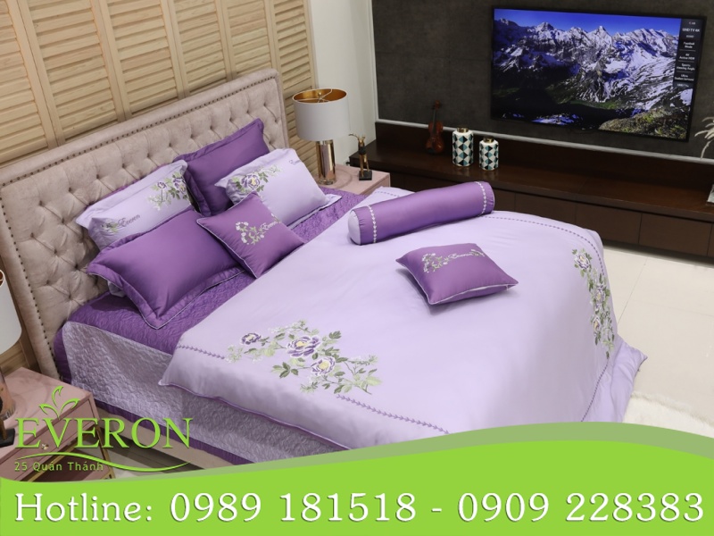 Everon - thương hiệu chăn ga gối đệm cưới màu tím chất lượng
